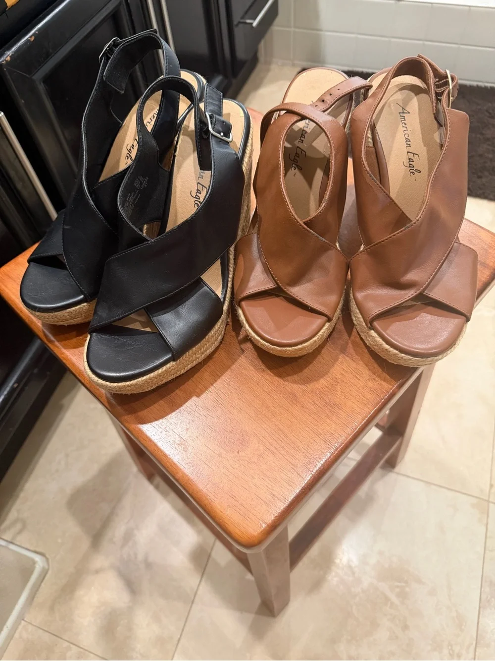American Eagle Outfitters Crisscross Wedge Sandals in Black and Brown